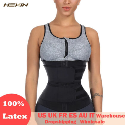 HEXIN Double Belt 100% Latex Waist Trainer – Body Shaper with Zipper Shapewear, Slimming Belt Fajas Colombianas for Fitness